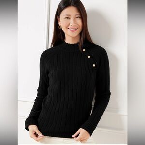 🌙 B96 - Talbots RIBBED BUTTON MOCKNECK SWEATER - Black